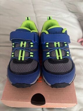 Merrell Kids Blue and Lime Green Velcro Sneakers